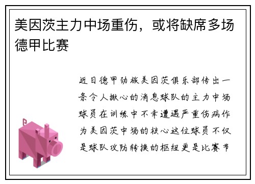 美因茨主力中场重伤，或将缺席多场德甲比赛